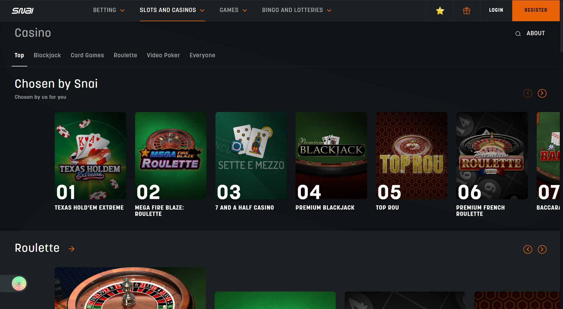 5. SNAI- Scelta del casinò mobile ClickandBuy